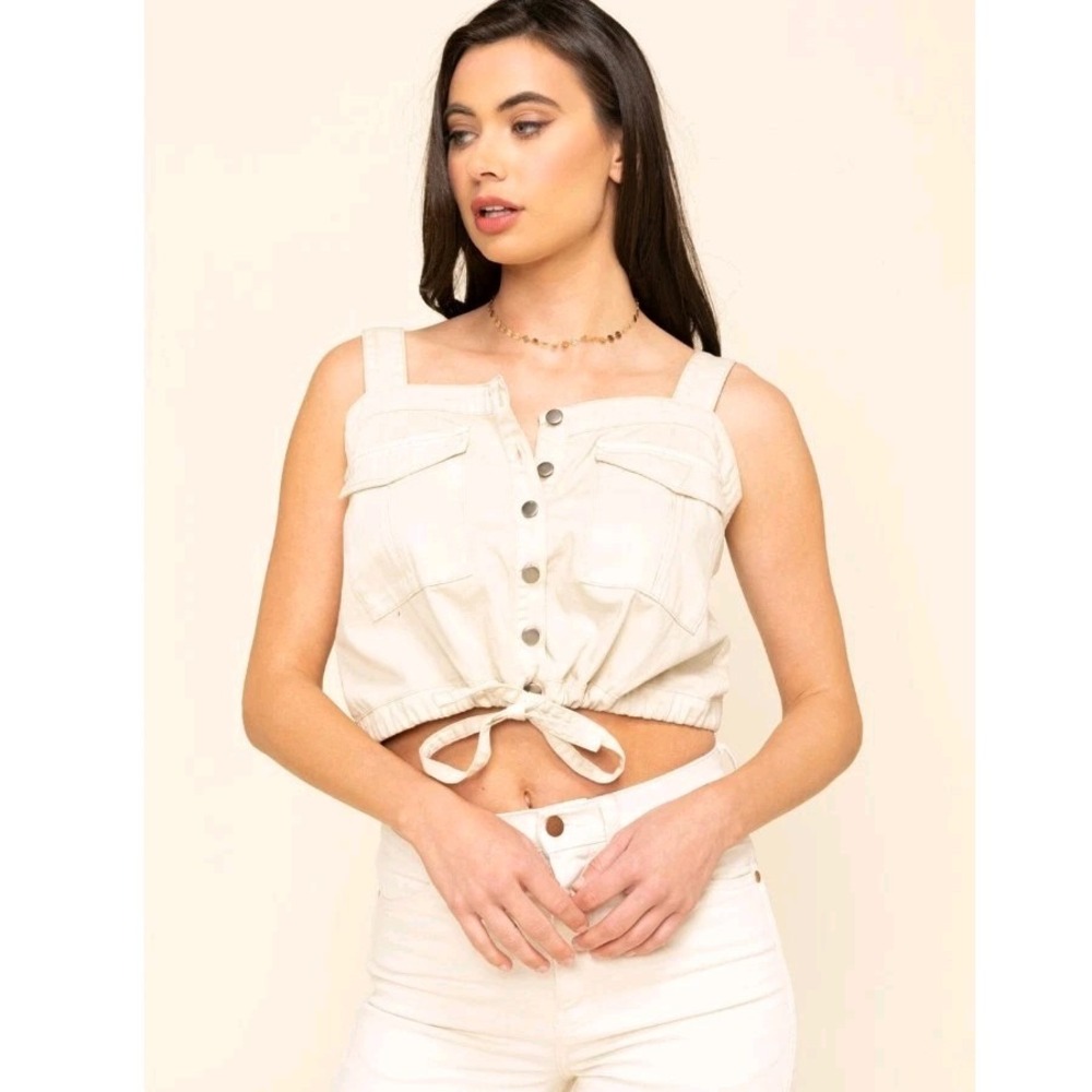 48 Free People Palm Desert Solid Denim Top